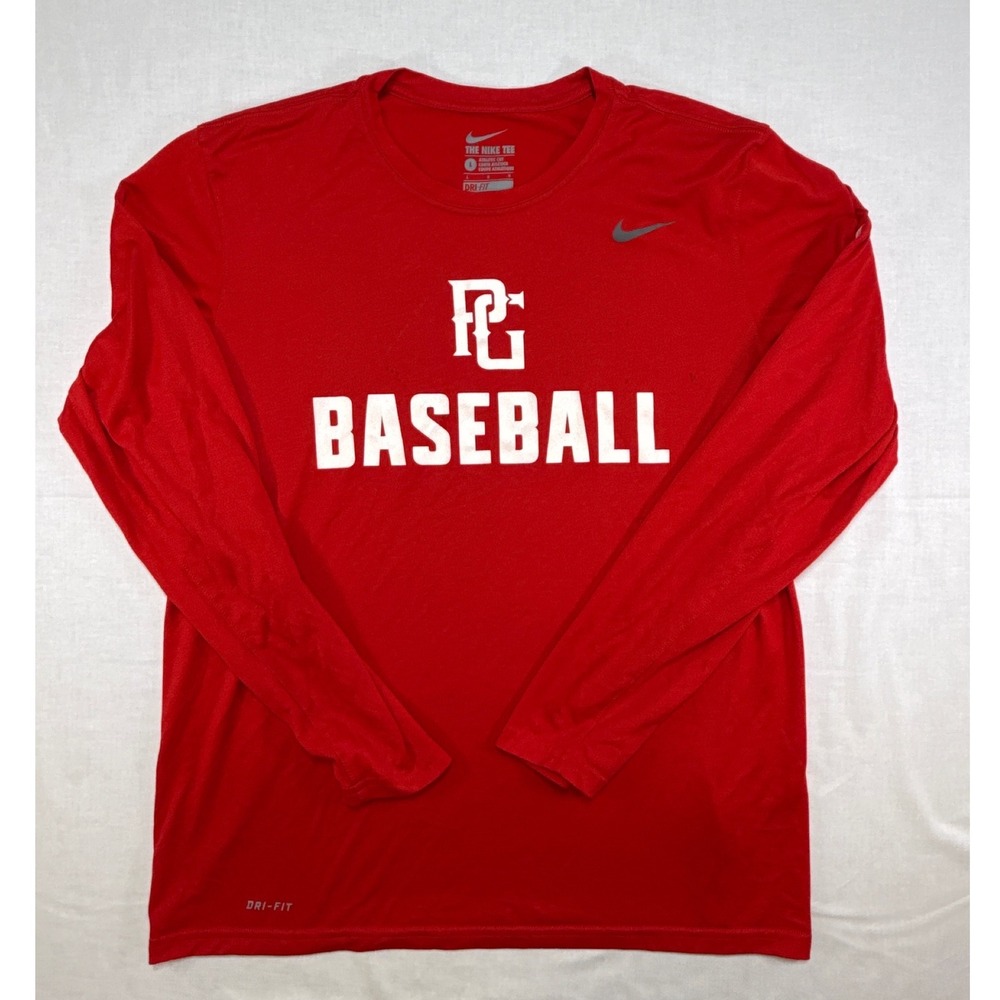 Nike Dri-FIT PG Baseball Perfect Game Long Sleeve Shirt Mens Large Red Athletic